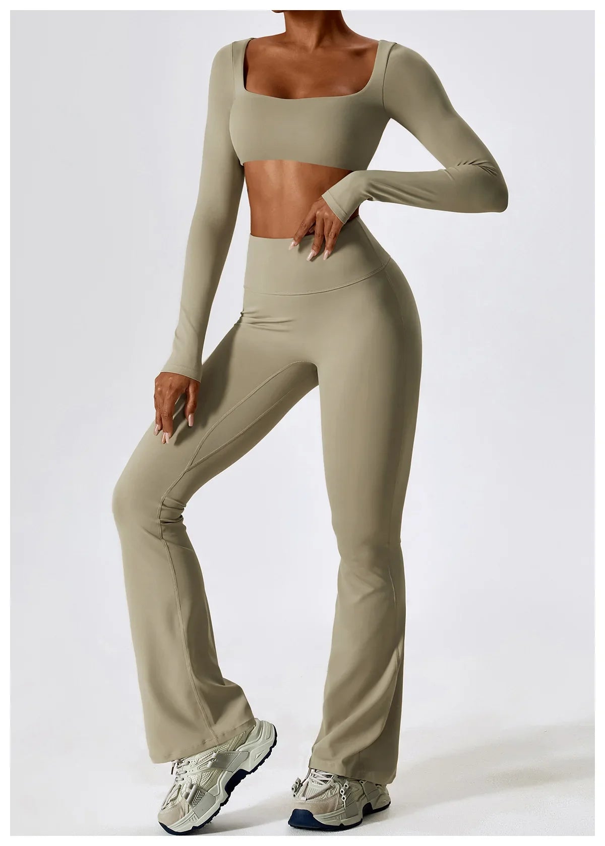 Women's Seamless 2PCS Yoga Set – Long Sleeve Crop Top & Leggings