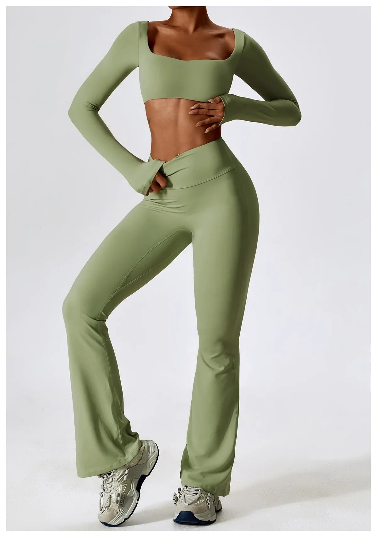 Women's Seamless 2PCS Yoga Set – Long Sleeve Crop Top & Leggings