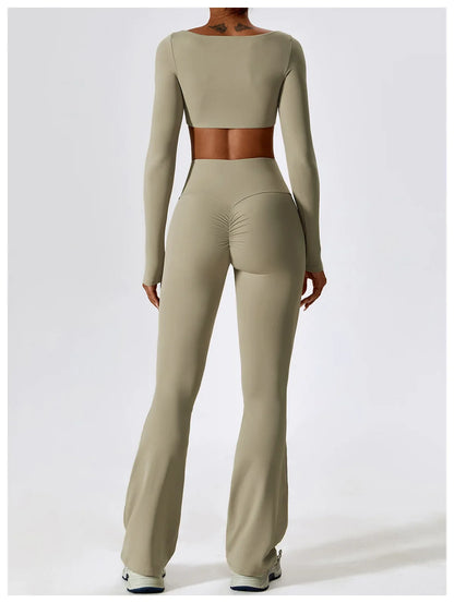 Women's Seamless 2PCS Yoga Set – Long Sleeve Crop Top & Leggings