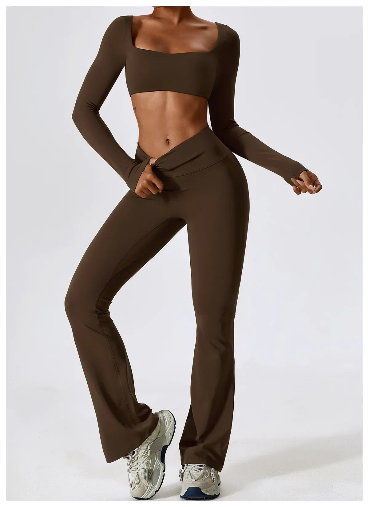 Women's Seamless 2PCS Yoga Set – Long Sleeve Crop Top & Leggings