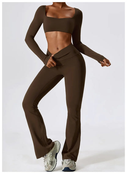 Women's Seamless 2PCS Yoga Set – Long Sleeve Crop Top & Leggings