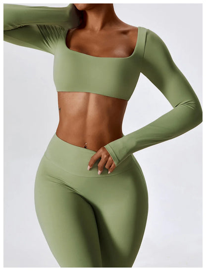 Women's Seamless 2PCS Yoga Set – Long Sleeve Crop Top & Leggings