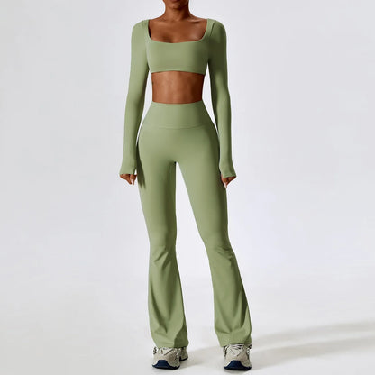 Women's Seamless 2PCS Yoga Set – Long Sleeve Crop Top & Leggings