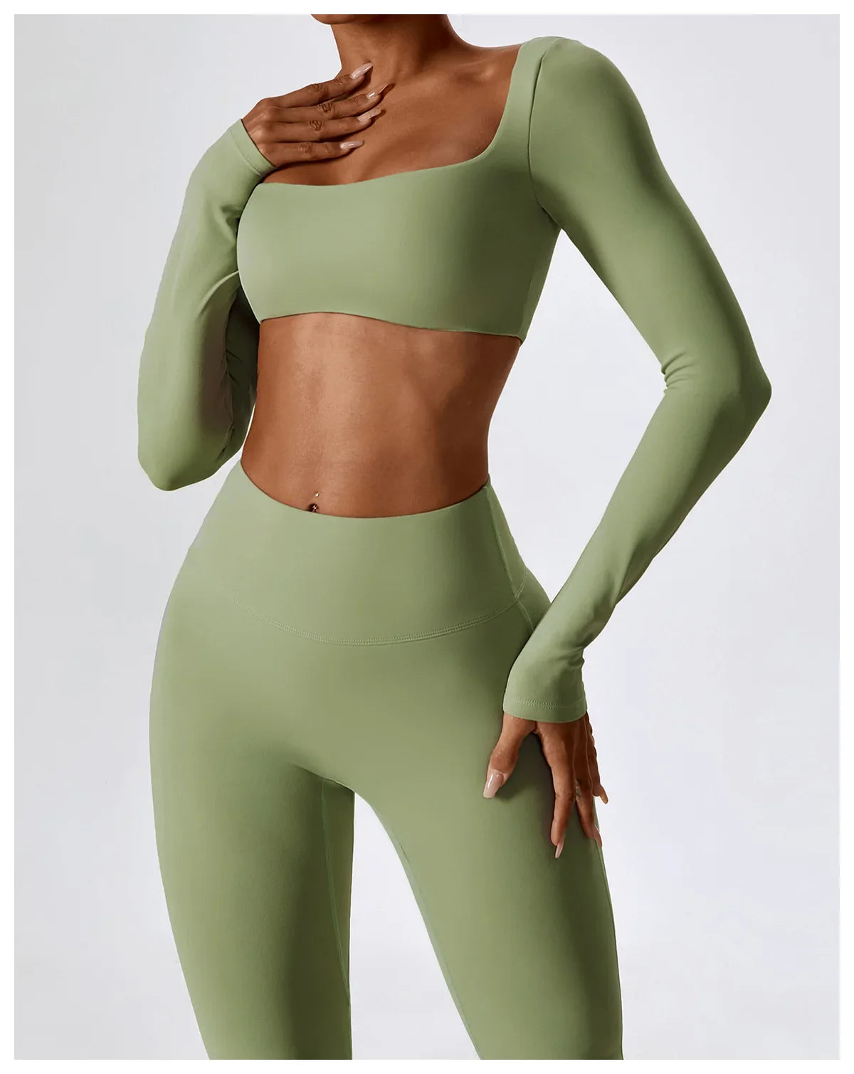 Women's Seamless 2PCS Yoga Set – Long Sleeve Crop Top & Leggings