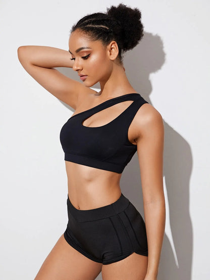 Women’s Push-Up One-Shoulder Sports Bra – Shockproof & Breathable for Yoga & Fitness