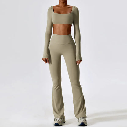 Women's Seamless 2PCS Yoga Set – Long Sleeve Crop Top & Leggings
