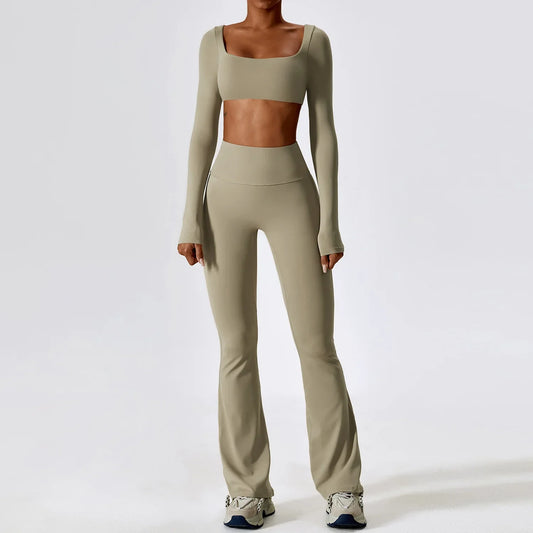 Women's Seamless 2PCS Yoga Set – Long Sleeve Crop Top & Leggings