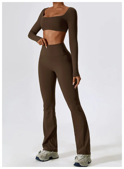 Women's Seamless 2PCS Yoga Set – Long Sleeve Crop Top & Leggings