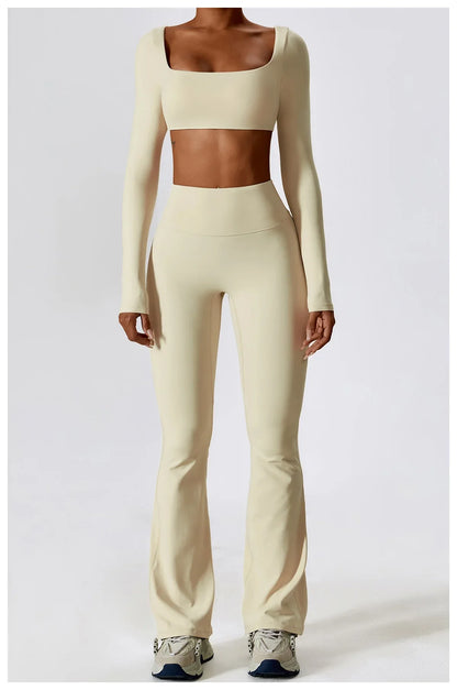 Women's Seamless 2PCS Yoga Set – Long Sleeve Crop Top & Leggings