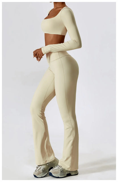 Women's Seamless 2PCS Yoga Set – Long Sleeve Crop Top & Leggings