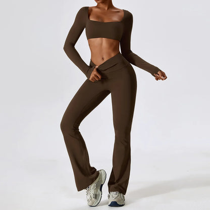 Women's Seamless 2PCS Yoga Set – Long Sleeve Crop Top & Leggings