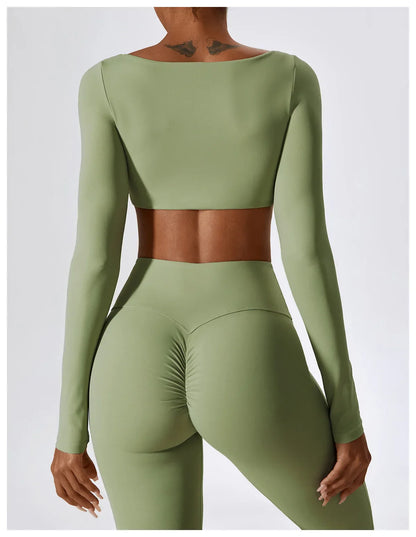Women's Seamless 2PCS Yoga Set – Long Sleeve Crop Top & Leggings