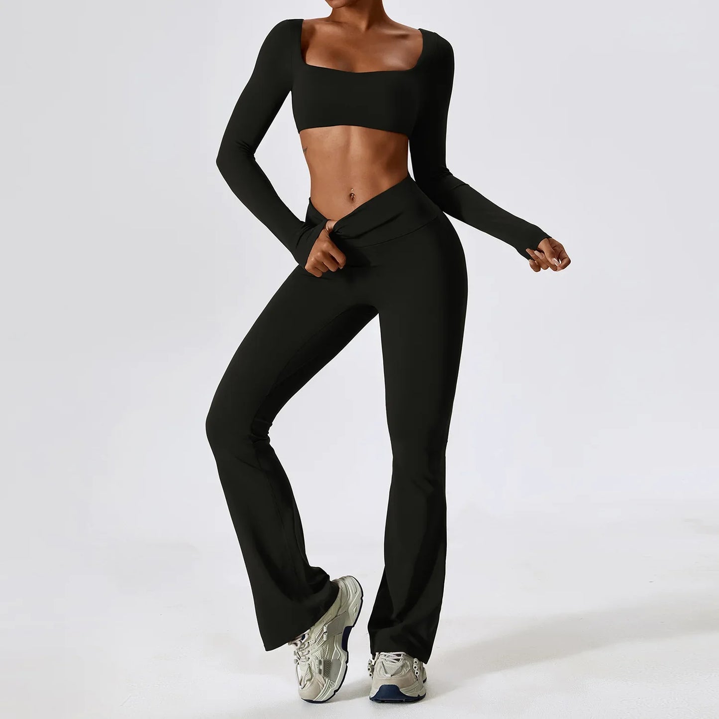 Women's Seamless 2PCS Yoga Set – Long Sleeve Crop Top & Leggings