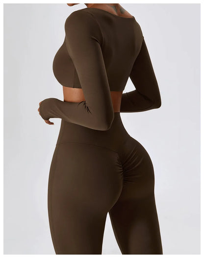 Women's Seamless 2PCS Yoga Set – Long Sleeve Crop Top & Leggings
