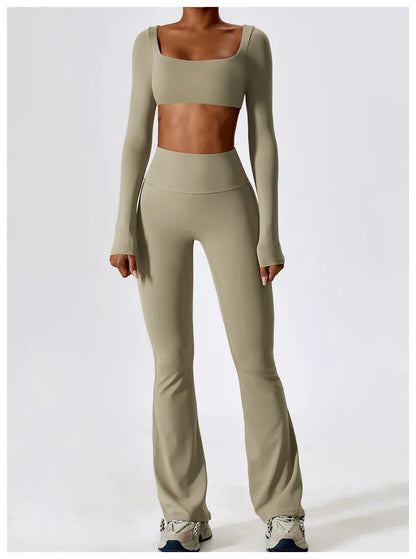 Women's Seamless 2PCS Yoga Set – Long Sleeve Crop Top & Leggings