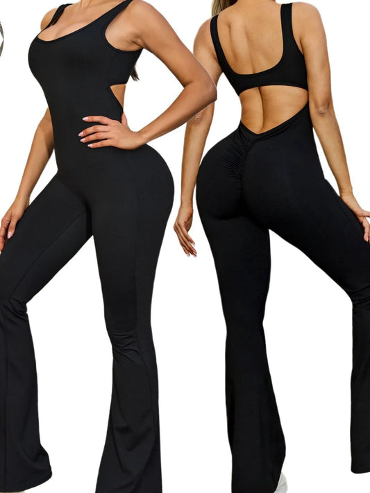 Women's V-Back Strappy Yoga Jumpsuit – Slim Fit Sportswear