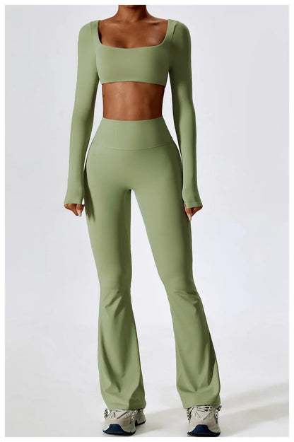 Women's Seamless 2PCS Yoga Set – Long Sleeve Crop Top & Leggings