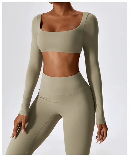 Women's Seamless 2PCS Yoga Set – Long Sleeve Crop Top & Leggings
