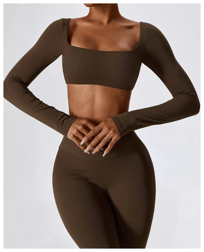 Women's Seamless 2PCS Yoga Set – Long Sleeve Crop Top & Leggings