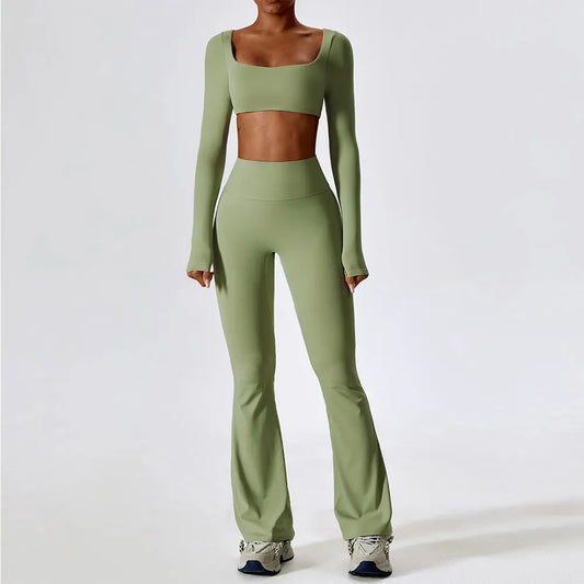 Women's Seamless 2PCS Yoga Set – Long Sleeve Crop Top & Leggings