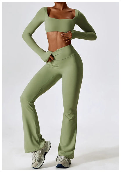 Women's Seamless 2PCS Yoga Set – Long Sleeve Crop Top & Leggings