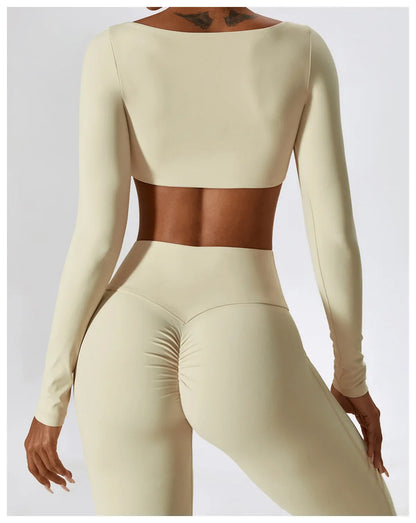 Women's Seamless 2PCS Yoga Set – Long Sleeve Crop Top & Leggings