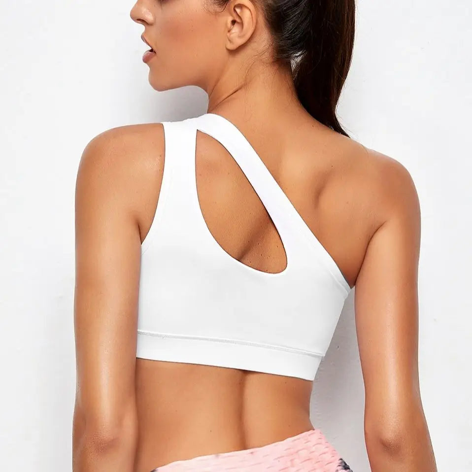 Women’s Push-Up One-Shoulder Sports Bra – Shockproof & Breathable for Yoga & Fitness