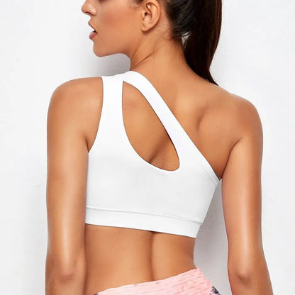 Women’s Push-Up One-Shoulder Sports Bra – Shockproof & Breathable for Yoga & Fitness