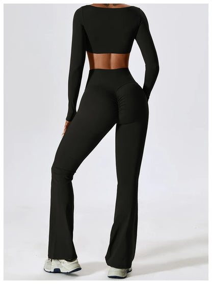 Women's Seamless 2PCS Yoga Set – Long Sleeve Crop Top & Leggings