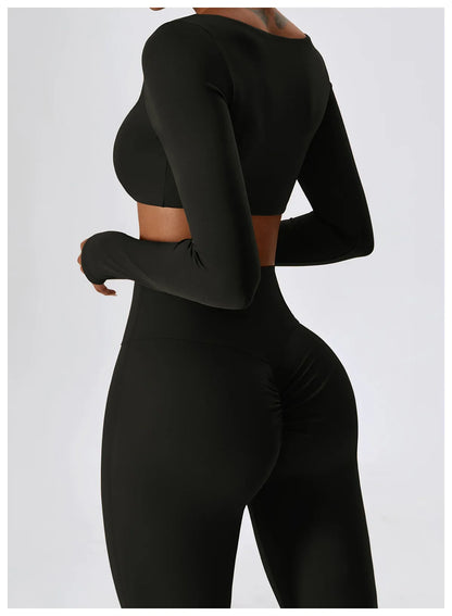 Women's Seamless 2PCS Yoga Set – Long Sleeve Crop Top & Leggings