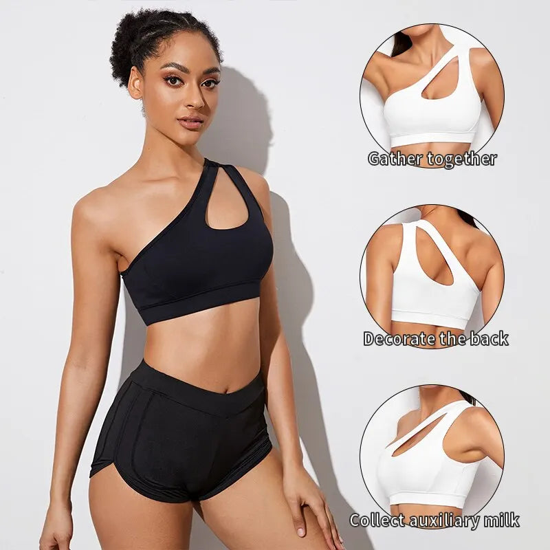 Women’s Push-Up One-Shoulder Sports Bra – Shockproof & Breathable for Yoga & Fitness