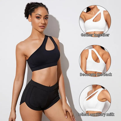 Women’s Push-Up One-Shoulder Sports Bra – Shockproof & Breathable for Yoga & Fitness