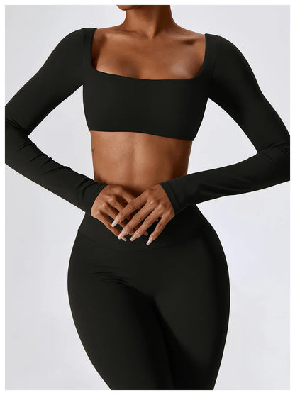 Women's Seamless 2PCS Yoga Set – Long Sleeve Crop Top & Leggings