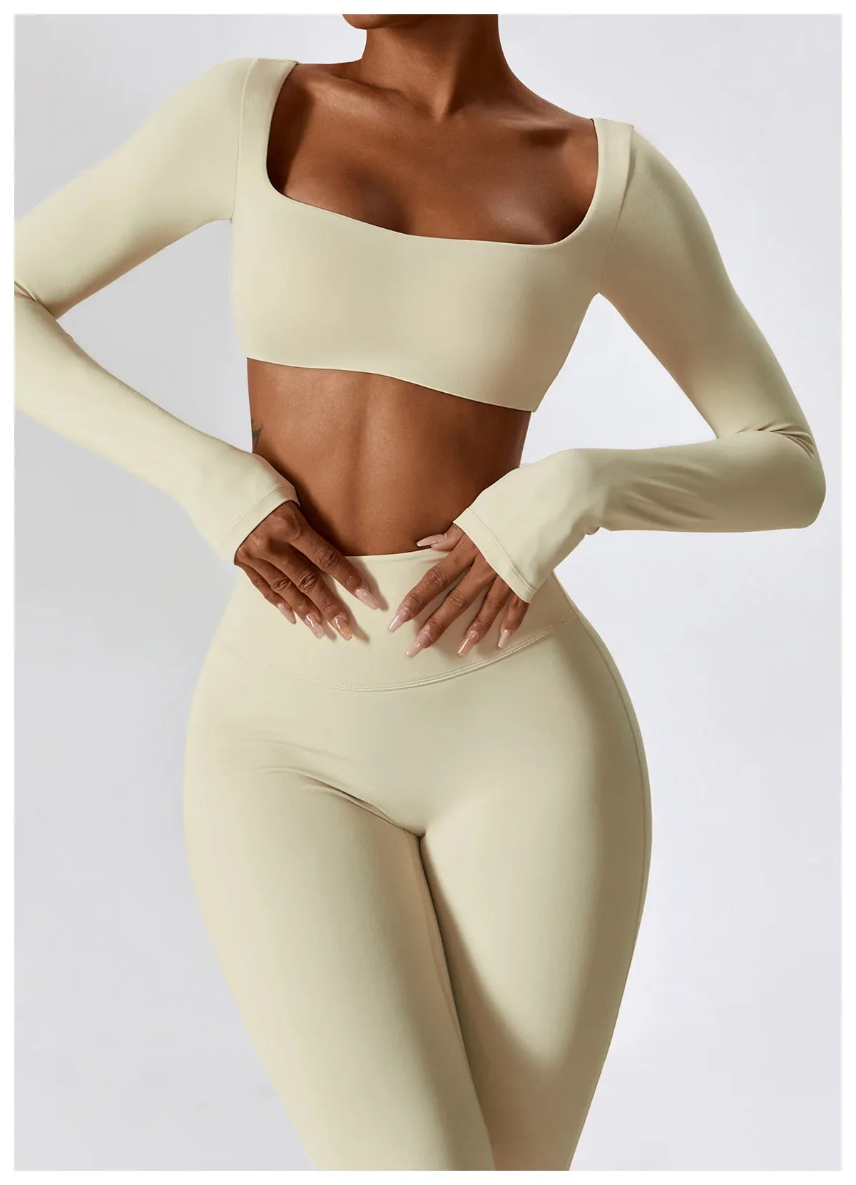 Women's Seamless 2PCS Yoga Set – Long Sleeve Crop Top & Leggings